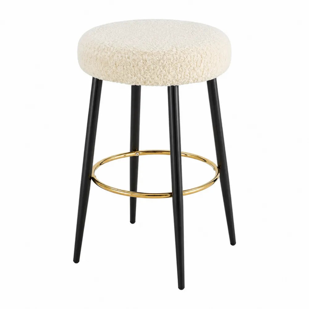 Sgabello da bar in tessuto boucl¨¦ beige, metallo nero e