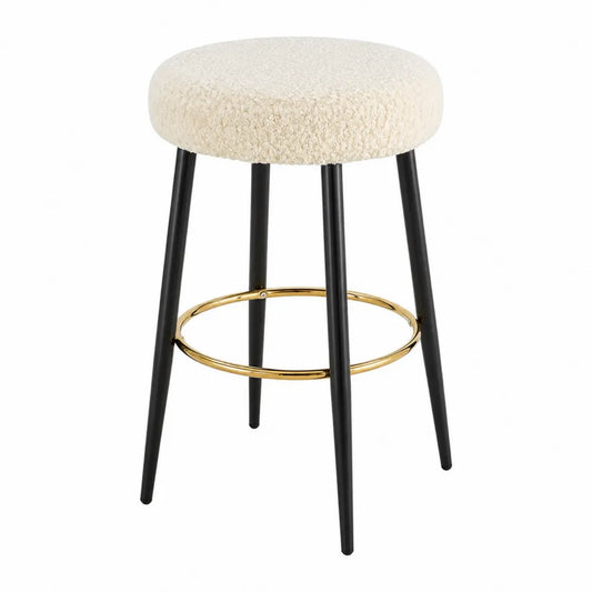 Sgabello da bar in tessuto boucl¨¦ beige, metallo nero e
