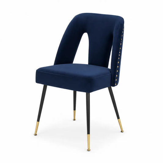 Sedia in velluto blu con gambe in