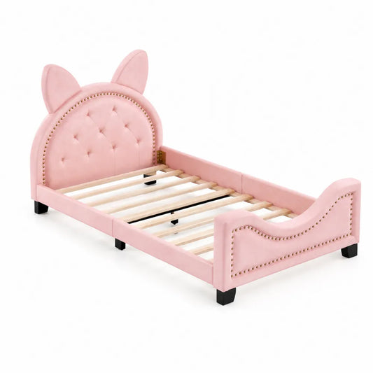 Letto per bambini in velluto rosa con orecchie a forma di