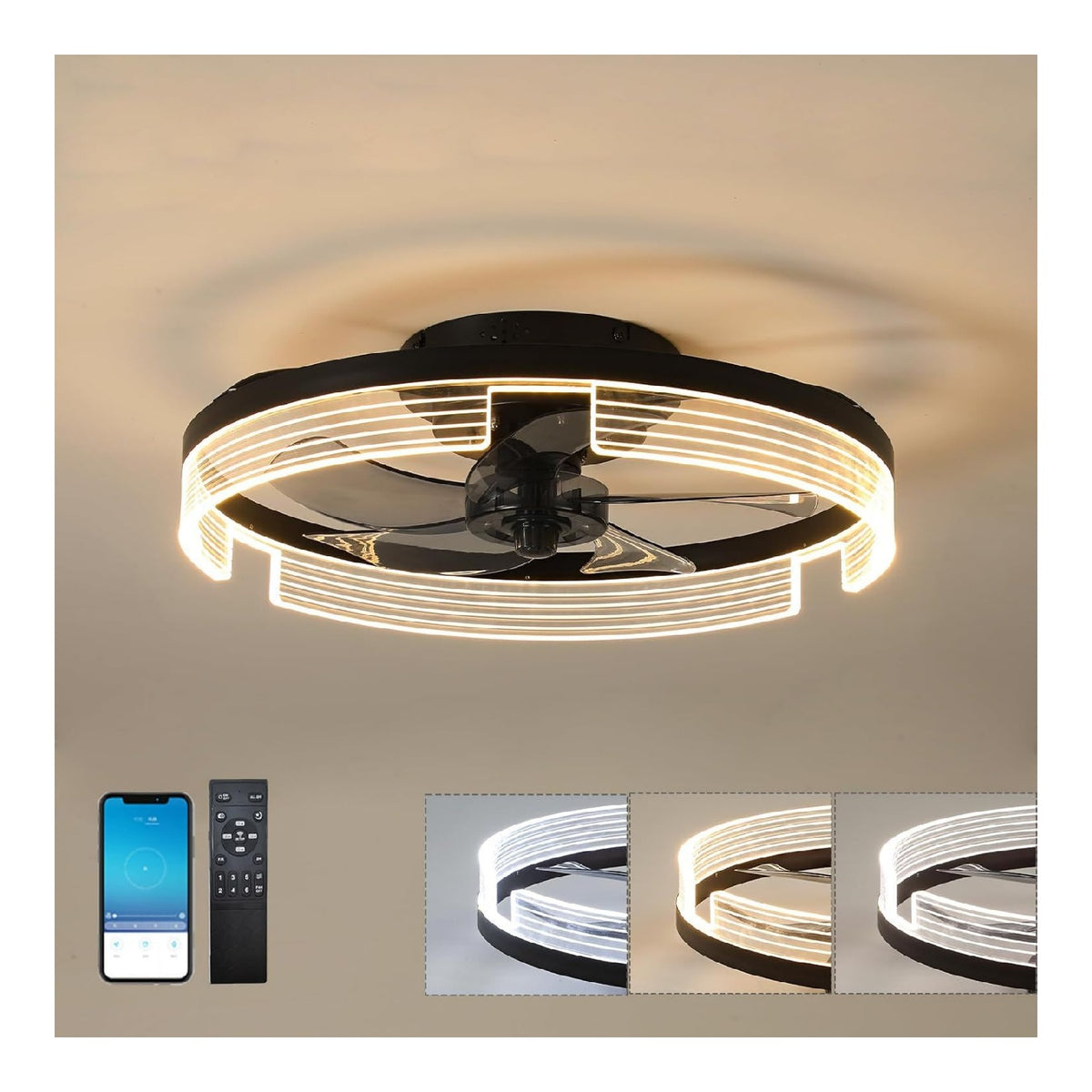 Ventilatore da soffitto con luce dimmerabile regolabile bianco dimmerabile 50 cm